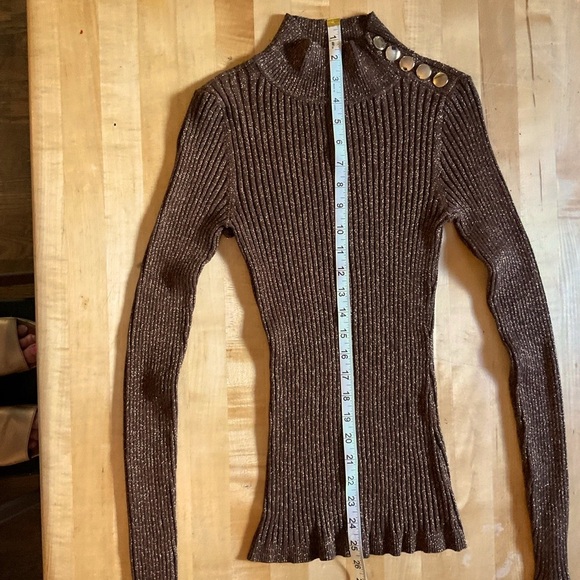 INC Copper Brown Metallic Rib Knit Sweater with Gold Shoulder Buttons NWT - Picture 4 of 16